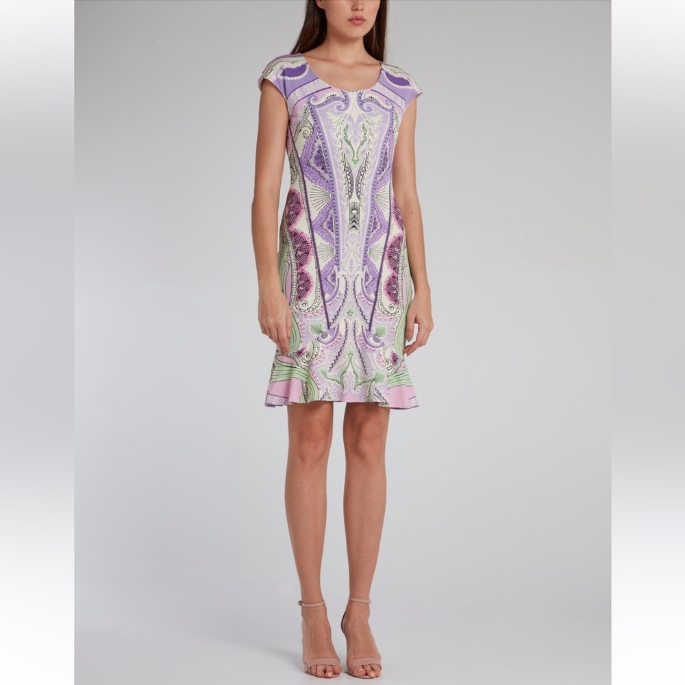 ROBERTO CAVALLI JACQUARD PRINT TRUMPET MINI DRESS Size 42 US 6 / 8 medium